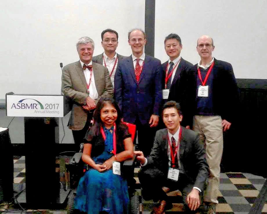 TJF’s Dream Team! Back Row, Dr. Harald Jueppner, MGH; Dr. Sihoon Lee, Professor from Korea studying PTH-related diseases; Dr. Michael Mannstadt, Chief of Endocrine Unit MGH; Hiroshi Saito; Dr. Thomas Gardella, MGH. Front: Dr. Hiroshi Noda, MGH Endocrine Unit, performed and presented studies in Jansen Mice reported at 2017.